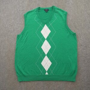 Brooks Brothers 346 Sweater Vest Mens Large Green Argyle Supima Knit Pullover